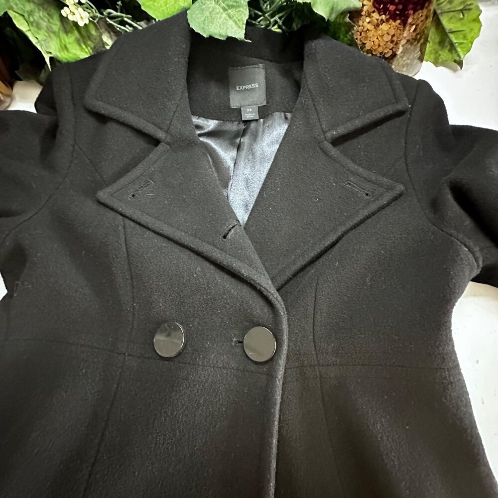 Express Black Wool Blend Double-Breasted Peacoat XS Womens Jacket - Picture 6 of 13